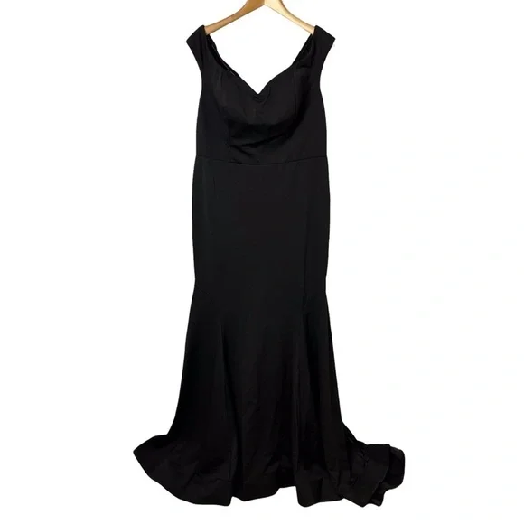 La Femme Off The Shoulder Jersey Fit & Flare Gown Prom Dress Size 14W Black - Picture 2 of 12